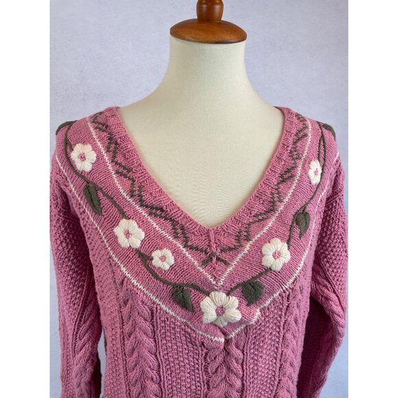 Vintage 80s 90s Melbourne Country Sweater Womens M Pink V Neck Floral - Picture 4 of 12